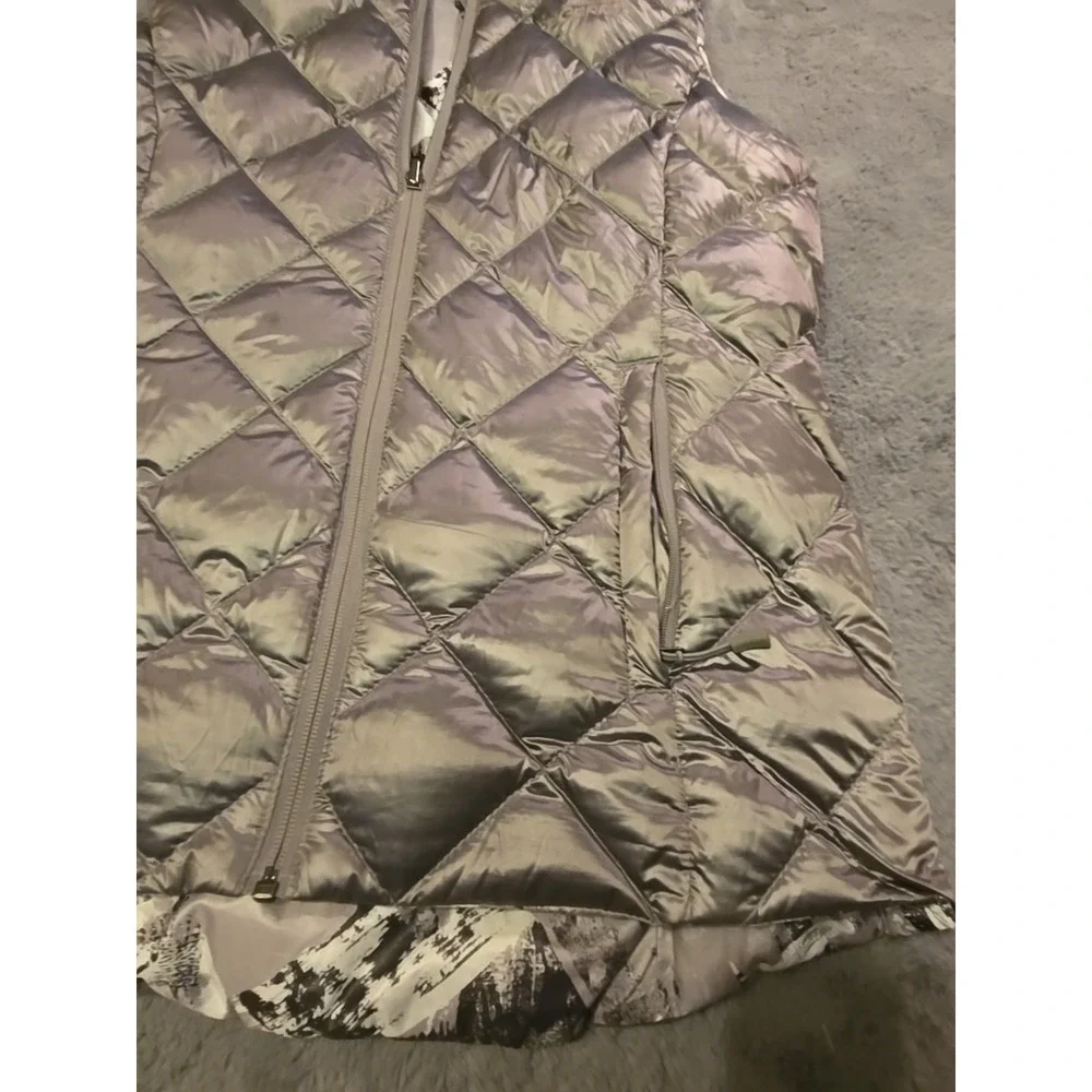 GERRY Reversible Puffer Vest Women's Large L Gray Black Abstract Hooded Packable
